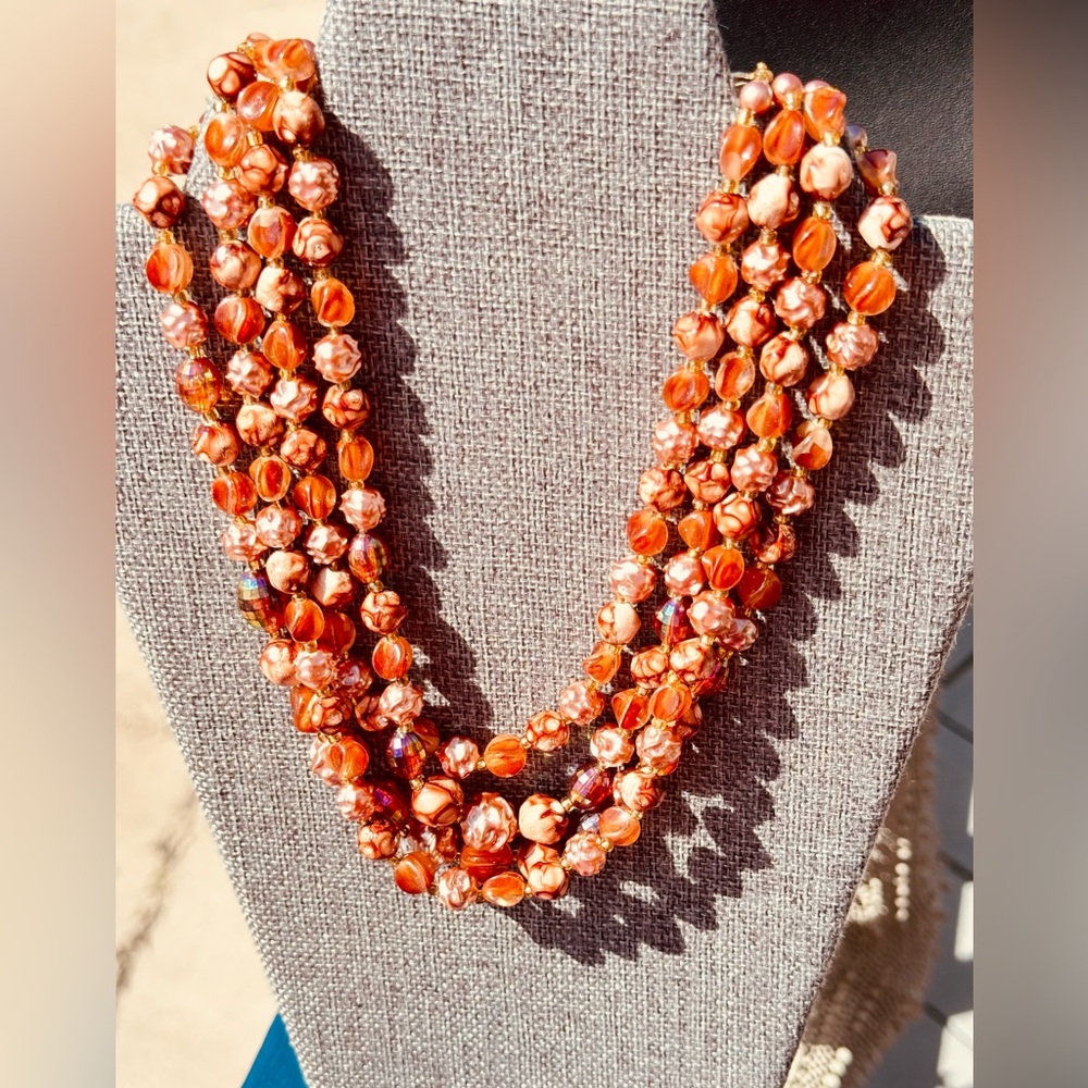Vintage HongKong Beaded 4 Strand Necklace